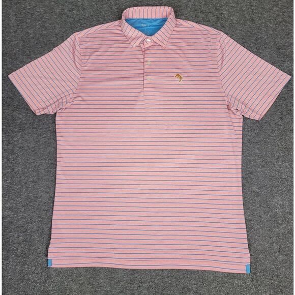 Johnnie-O Men's Golf Polo Shirt Size  L Pink Blue Striped Performance - Picture 1 of 10